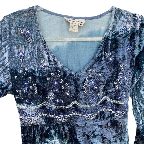 VTG 90s Y2K Papillon Los Angeles Crushed Velvet Embroidered Midi Dress Boho Med - Picture 4 of 12